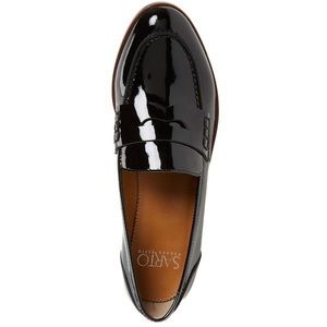 Black patent leather loafers